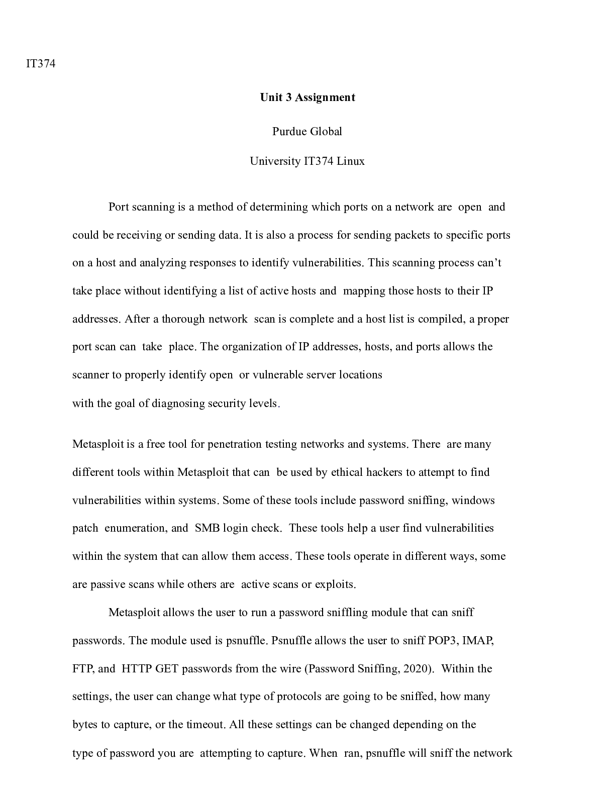 Preview image for IT374 Unit 3 Assignment.docx(1)    IT374  Unit 3 Assignment  Purdue Global University IT37